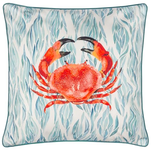 Wylder Abersoch Crab Cushion Cover – Outdoor Water Resistant Coastal Piped Edge Decorative Case (Marine - 45x45cm)