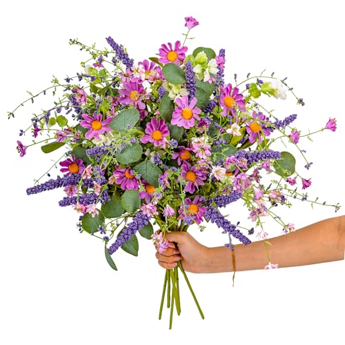 "YUGALI 6 Pcs 20"" Artificial Plants Daisy Flowers Branches for Vase Faux Silk Spring Greenery Stems with Eucalyptus Berry Wildflower Wedding Centerpiece Home Decor Indoor"