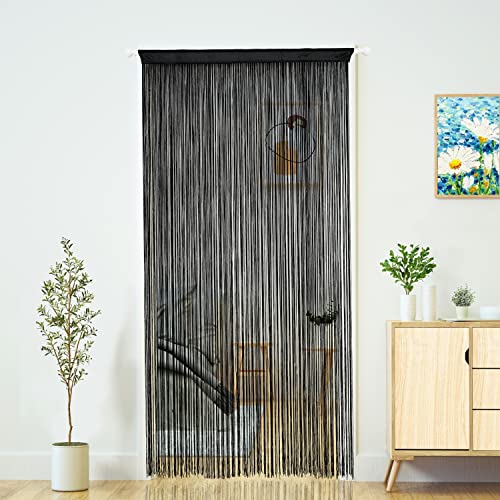 "YaoYue Boho String Door Curtain for Doorway, Black, 39"" W ?? 110"" L, 1 Panel - Hippie Hanging Fringe, Room Divider, For Patio Bedroom Closet Kitchen Laundry, Window Wall Door Decor"
