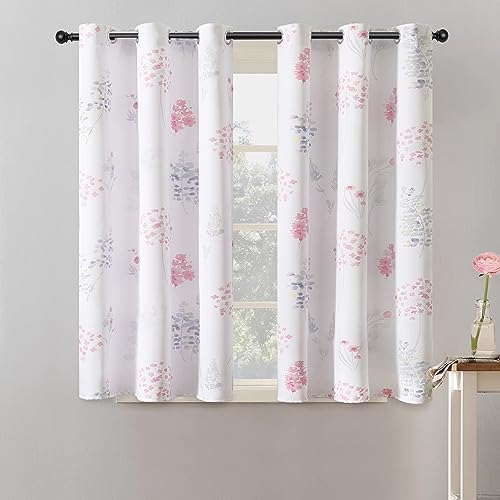 XTMYI 45 Inch Length Pink Green Watercolor Flower Grommet Curtains for Living Room,2 Panels