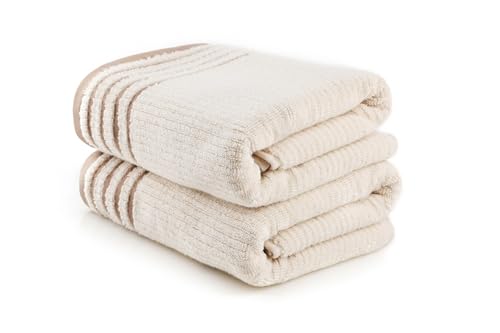 Foutastic Luxury Bath Towel Set (2 Piece) Cappuccino 75 x 150 cm - 100% Microfibre 450gsm - Machine Washable at 40??C, Soft and Absorbent