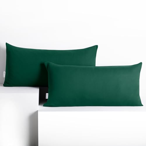 DecoKing 2 x Pillowcases 40 x 80 cm Jersey 100% Combed Cotton Zip Bottle Green Amber