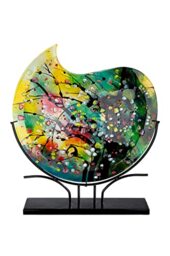 GILDE GLAS art 39298 Decorative Vase Round Hand-Painted on Black Metal Base Height 50 cm Multi-Coloured