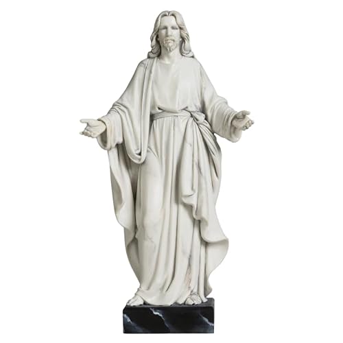 ShineOnAngel 12inch Jesus Statue Hand Painted Marble Look Jesus Christ with Open Arms Religious Home Decor Resin Sculpture Christian Home D??cor