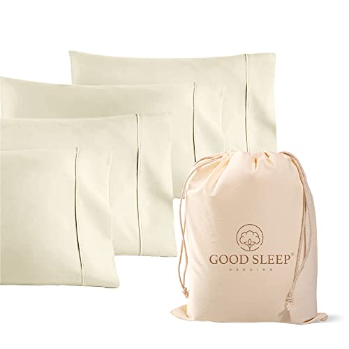 "Set of 4 Pillow Cases King, 800 TC 100% Egyptian Cotton, Great for Hair & Skin Care, Silky Soft Sateen Weave Pillow Covers for Bed Pillow, Improves Sleep Quality, 4"" Hem Pillowcases, Ivory"