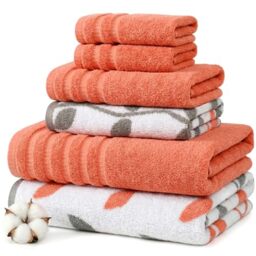 Amrapur Pacific Coast Textiles 6 Pc Yarn Dyed Towel Organic Vines Coral, 6-Piece