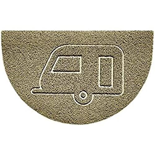 Nicoman Embossed Halfmoon Half Circle Door Mat Dirt-Trapper Jet-Washable Doormat 70x44cm (Beige, CARAVAN Shape) - Use on Carpet ONLY