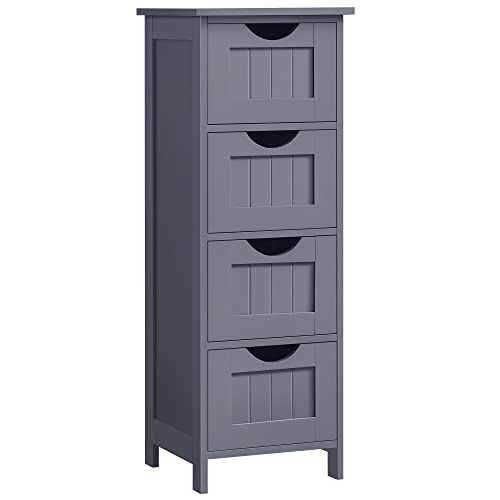 VASAGLE Bathroom Floor Storage Cabinet, Bathroom Storage Unit with 4 Drawers, Bathroom Cabinet Freestanding, 30 x 30 x 82 cm, for Living Room, Dining Room, Kitchen, Modern Style, Grey LHC040G01