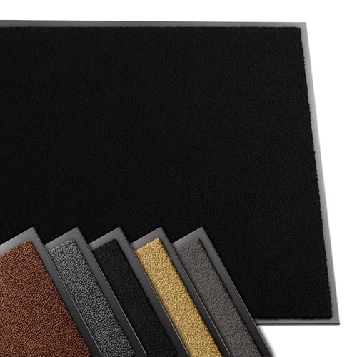 VOUNOT® Door Mats for Outdoor or Indoor, Dirt trapper, Non Slip Barrier Mat Washable Welcome Doormat Entrance Rug, Black, 90x150cm