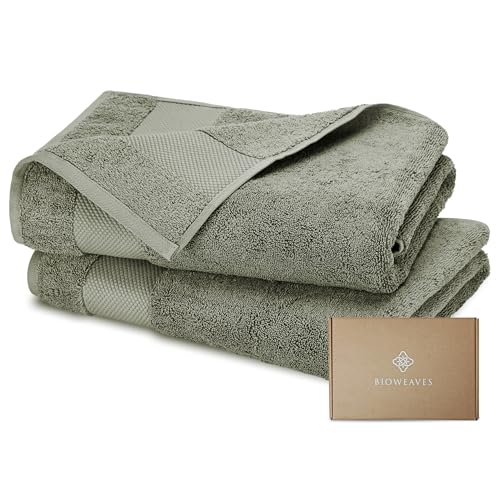 "BIOWEAVES 100% Organic Cotton 700 GSM Luxury Bath Towels for Bathroom 30"" x 58"" GOTS Certified - Sage, Pack of 2"