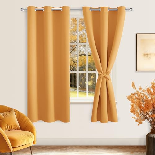 Hiasan Room Darkening Curtains for Bedroom, Noise Reducing, Energy Saving Blackout Window Curtain Panels, Sewn with Tiebacks, Set of 2, Grommet Top (Pumpkin Orange, Width 42 Inch x Length 72 Inch)