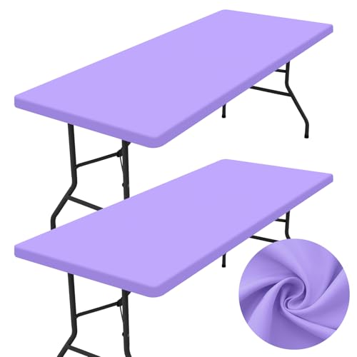 "Homing 2 Pack Rectangle Table Cloth, Elastic Fitted Fabric Tablecloth Fits for 6 Foot Folding Tables, Washable Table Cover for Picnic, Camping, Indoor & Outdoor (Lavender, 30"" x 72"")"