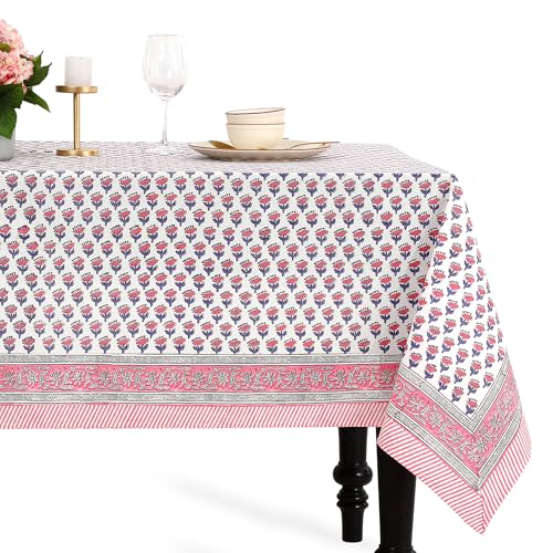 CPC Tablecloth 100% Cotton 72x160 Indian Block Print Rectangle Table Cover, Dining, Buffet Parties & Wedding Use- Pink Sapphire