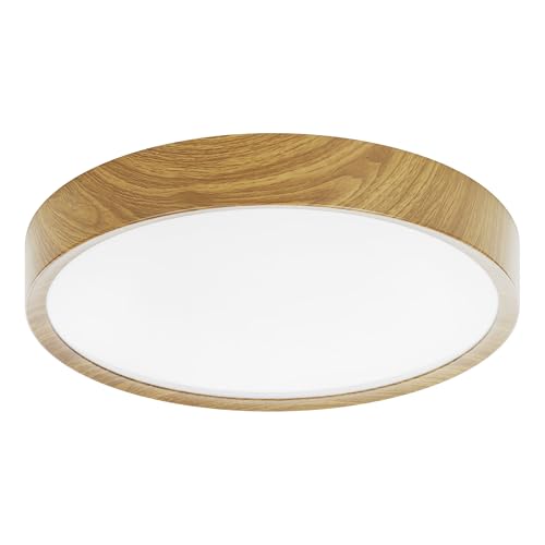 EGLO Musurita LED Ceiling Light, 1 Bulb Ceiling Light, Modern Living Room Lamp, Kitchen Lamp Made of Steel and Plastic, Hallway Lamp Ceiling in Wood Look, White, Diameter 44 cm