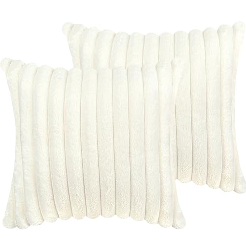18x18 Throw Pillow Covers Set of 2, Decorative Faux Fur Covers for Bed, Couch Soft Fluffy Pillow Cover with Velvet Back for Living Room, Neutral Home D??cor Accent for Sofa - Cream White