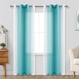 Hiasan Ombre Sheer Curtains for Living Room - Faux Linen Voile Grommet Window Curtains for Bedroom, Set of 2 Panels, 52 x 108 Inches Long, Turquoise Gradient