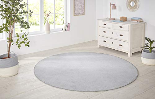 Hanse Home Nasty Round Rug - Living Room Rug Fluffy Short Pile Plain Colours for Dining Room, Living Room, Children's Room, Hallway, Bedroom, Kitchen - Plain Silver, 133 cm