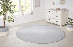 Hanse Home Nasty Round Rug - Living Room Rug Fluffy Short Pile Plain Colours for Dining Room, Living Room, Children's Room, Hallway, Bedroom, Kitchen - Plain Silver, 133 cm