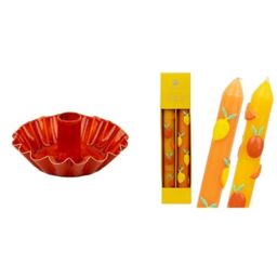 Orange Scalloped Metal Candle Holder & Citrus 3D Candles Summer Bundle
