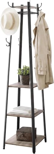 VASAGLE LCR080B02 Coat Rack, Cloakroom, Clothes Rack with 3 Tier Shelf, Hooks and Rails, Steel Frame, Industrial Style, Greige and Black, LCR080B02