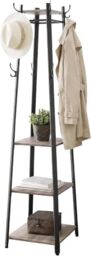 VASAGLE LCR080B02 Coat Rack, Cloakroom, Clothes Rack with 3 Tier Shelf, Hooks and Rails, Steel Frame, Industrial Style, Greige and Black, LCR080B02