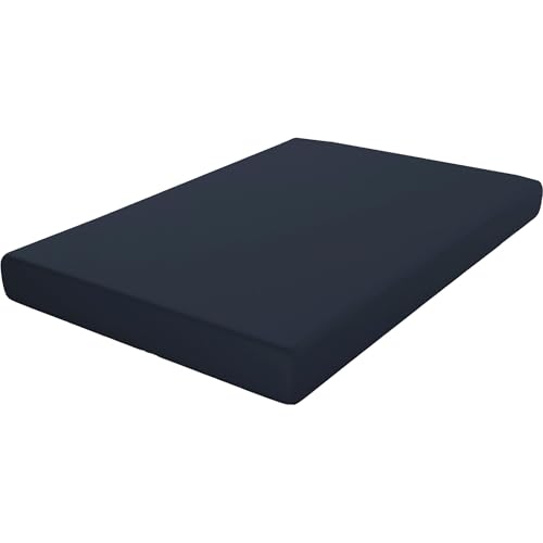 ECOMMERC3 - Fitted Sheet Extra Soft and Comfortable Bed 150 cm - Fitted Sheet in Navy Colour 100% Made in Spain, Adjustable, Easy to Wash and Durable