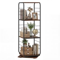 CASART 4-Tier Rotating Bookshelf (Black + Rustic Brown)