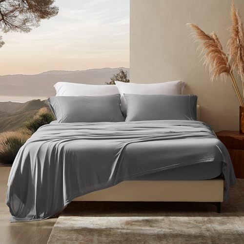 SLEEP ZONE Bedding Jersey Knit King Bed Sheets Set, 4 Pieces Bedding, Brush Microfiber, Soft and Breathable with Flat Sheet, Fitted Sheet, Pillow Case, Deep Pocket (Grey, King)