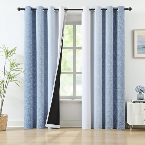 "Blue Ombre Blackout Curtain Panels 95 Inches Long for Bedroom, Energy Efficient Thermal Insulated Window Drapes for Living Room, Gradient Full Blackout Curtain Panels, Grommet Top, 52""Wx95""L, 2 Panels"