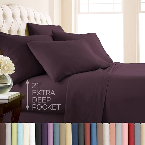 Southshore Fine Living, Inc. 6-Piece King Sheet Set, 21-Inch Extra Deep Pocket Sheets King, Fitted and Flat Sheet, Microfiber Sheets, Purple Pillow Cases, Purple Bedding Set