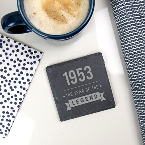 eBuyGB Engraved Square Slate Coaster -1953 Year of The Legend Design - 70th Birthday Gifts for Him, Men - Gift for Dad, Grandad, Friend - Drinks Mat, Placemat
