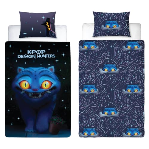 K Pop Demon Hunters Officially Licensed Single Duvet Cover Set - Derpy Demons Design Reversible 2 Sided Bedding Including Matching Pillow Case - Perfect For Kids Bedroom