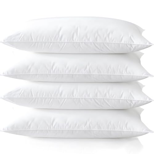 "Bed Pillows Standard Size Set of 4 Pack for Sleeping 20""x26"", Soft Fluffy Hypoallergenic Skin Friendly Down Alternative Filling Machine Washable"
