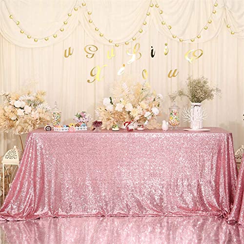 Eternal Beauty Fuchsia Pink Tablecloth, 60x102 Inch Sequin Rectangle Table Cover for Mother's Day Cake Dessert Exhibition Party Birthday Events