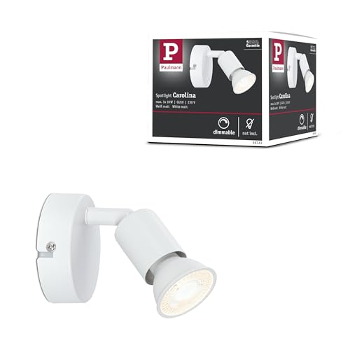 Paulmann Carolina 66763 Spotlight 1-Bulb Max. 10 Watt Ceiling Light White Matt Metal GU10 Ceiling Spotlight Without Bulb