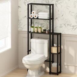 Furinno TURN-N-TUBE Over The Toilet Storage, 5-Shelf Over The Toilet Organizer, Freestanding Space Saver Bathroom Shelf, for Bathroom Organizers and Storage, Black Espresso