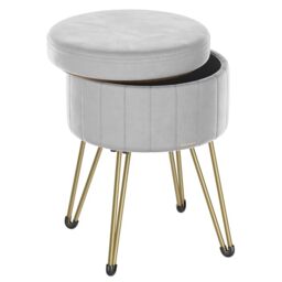 SONGMICS Storage Ottoman, Round Storage Stool Seat, 4 Metal Legs
