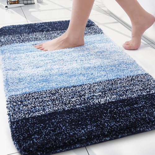 Arotive Microfiber Bathroom Rugs, Shaggy Soft and Absorbent Bath Rug, Non-Slip, Thick Plush Machine Washable Dry Bath Mats for Bathroom, Tub and Shower, 30x20, Blue