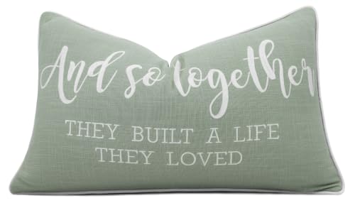 YugTex Built a Life They Loved Lumbar Pillow Cover 12x20 - Light Green Embroidered Cotton Accent