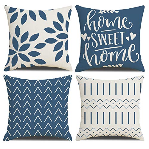 Homefeelzydys Cushion Covers,Cushion Covers 45 x 45 set of 4 Light Blue Square Throw Pillow Case cushion covers 18x18 4Pack For Outdoor Patio Garden Blench Living Room Sofa Farmhouse Decor