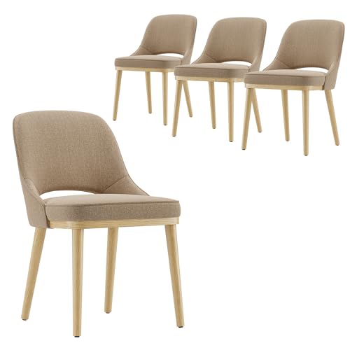 Dining Chairs Set of 4, Upholstered Dining Room Chairs with Chenille Fabric, Ergonomic Backrest, High Density Cushion & Rubber Wood Frame, Modern Kitchen Chairs for Dining Room, Living Room, Camel