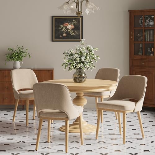 Dining Chairs Set of 4, Upholstered Dining Room Chairs with Chenille Fabric, Ergonomic Backrest, High Density Cushion & Rubber Wood Frame, Modern Kitchen Chairs for Dining Room, Living Room, Camel