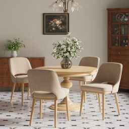 Dining Chairs Set of 4, Upholstered Dining Room Chairs with Chenille Fabric, Ergonomic Backrest, High Density Cushion & Rubber Wood Frame, Modern Kitchen Chairs for Dining Room, Living Room, Camel