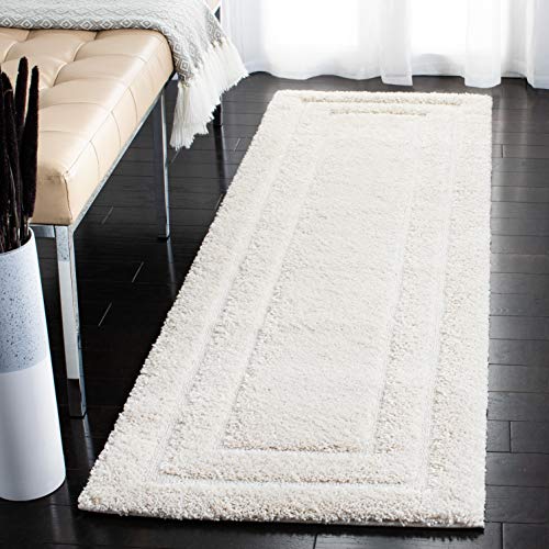 SAFAVIEH Shag Rug for Living Room, Dining Room, Bedroom - Florida Shag Collection, High Pile, in Creme and Creme, 69 X 213 cm