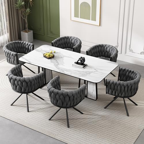 Merax Dining Chairs Set of 6, Modern Upholstered Seat for Kitchen, Living Room, or Bedroom, Featuring a Light Luxury Leisure Swivel Design with Sturdy Metal Legs and Soft Velvet Upholstery, Grey