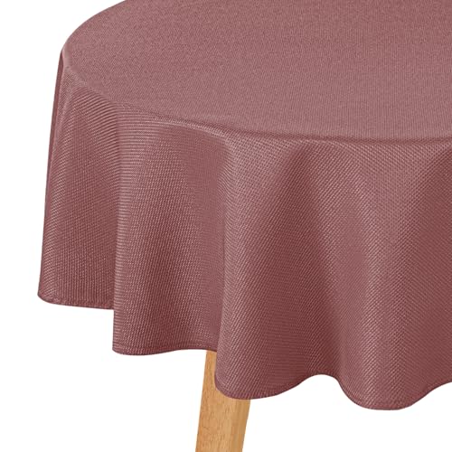 Hiasan Round Textured Tablecloth 60 Inch - Waterproof Spillproof Antiwrinkle Jacquard Table Cloth, Decorative Polyester Table Cover for Kitchen, Outdoor Picnic, Holiday and Parties, Dusty Rose