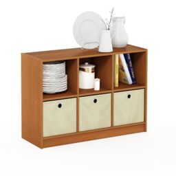 Furinno BASIC Book Shelf, 6-Cube Bookshelf, 3 x 2 Bookcase with Storage Bins, 11.9 x 31.6 x 23.6, for Living Room, Bedroom, Home Office, Light Cherry