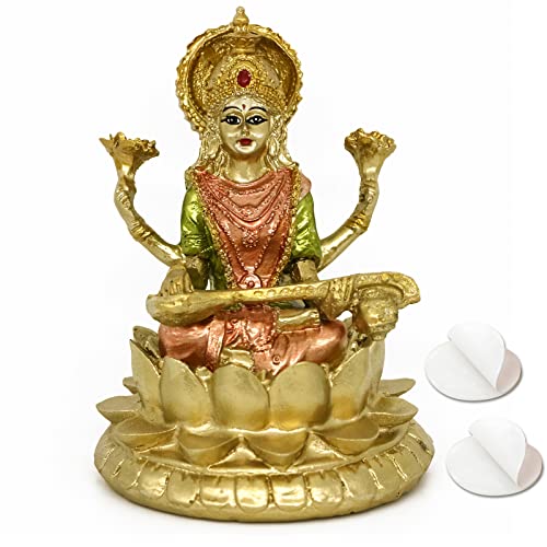 "alikiki Hindu Goddess Saraswati Statue - 4.4"" H Indian God Saraswati Idol Sculpture Diwali Gifts for Indian Home Temple Mandir Pooja Items Car Dashboard Decor"