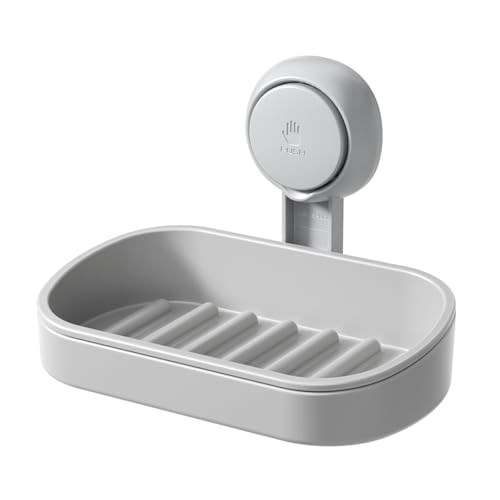 LEVERLOC Soap Holder, Soap Dish for Shower, Suction Cup Bar Soap Holder - Soap Bar Holder for Shower, Wall Mounted Self Draining, NO Drill Sponge Holder for Bathroom, Bathtub Kitchen Sink, Grey