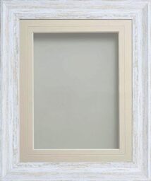 Frame Company Lynton Rustic White Photo Frame with Ivory V-Groove Mount, 10x8 for 6x4 inch, fitted with perspex